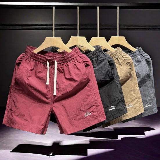 Outdoor Casual Basketball Shorts Elastic Drawstring Pockets Short Color Pants Solid Waist Letter Print Wide Leg Sport Shorts Streetwear