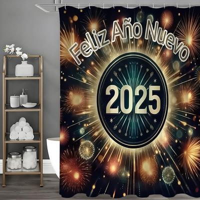 2025 С Новым годом Занавеска для душа, Декоративная занавеска для душа для ванной, Водонепроницаемая занавеска для душа с крючками