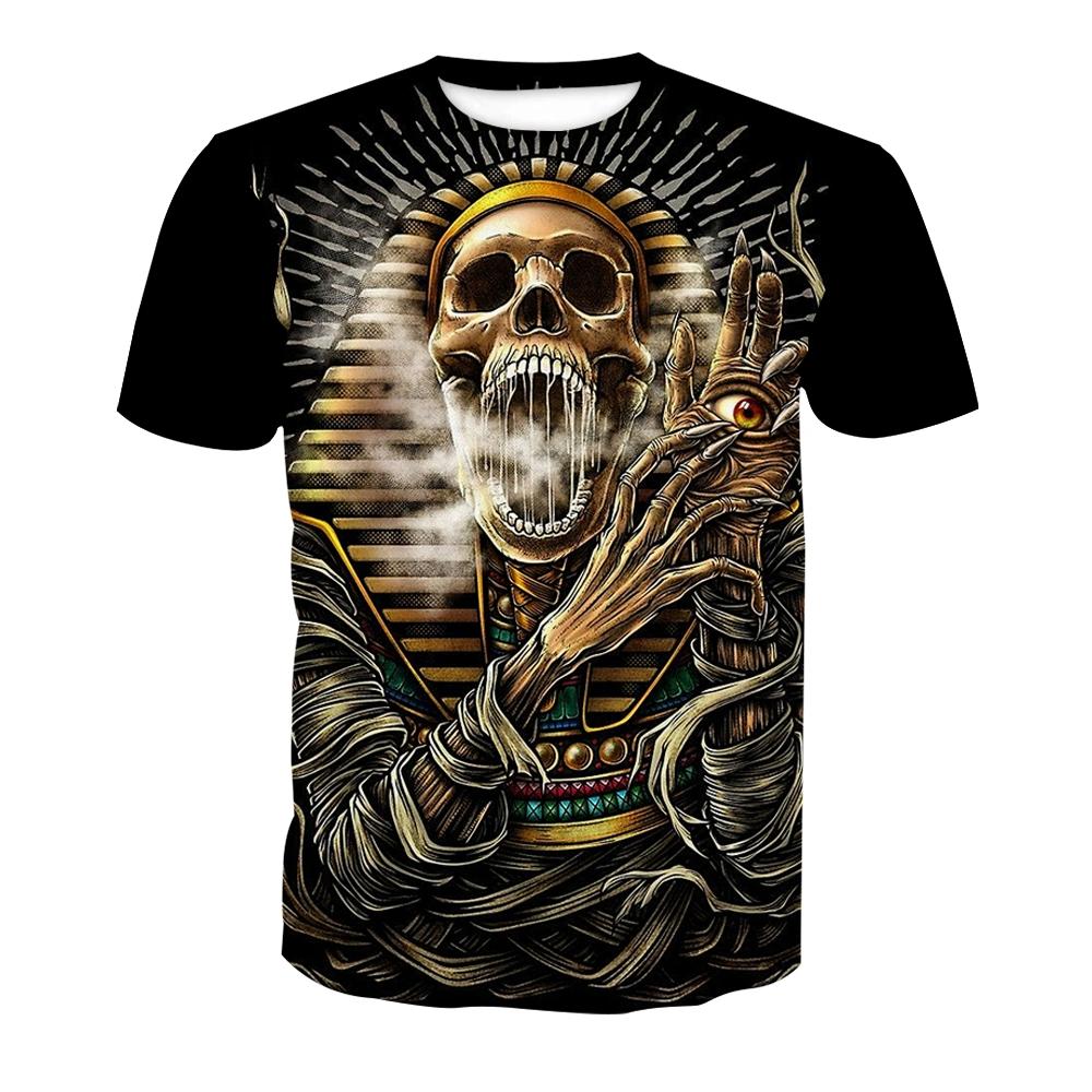 Футболка с 3D-принтом в виде черепа, летняя мужская футболка в уличном стиле в стиле хип-хоп, удобная повседневная футболка с круглым вырезом