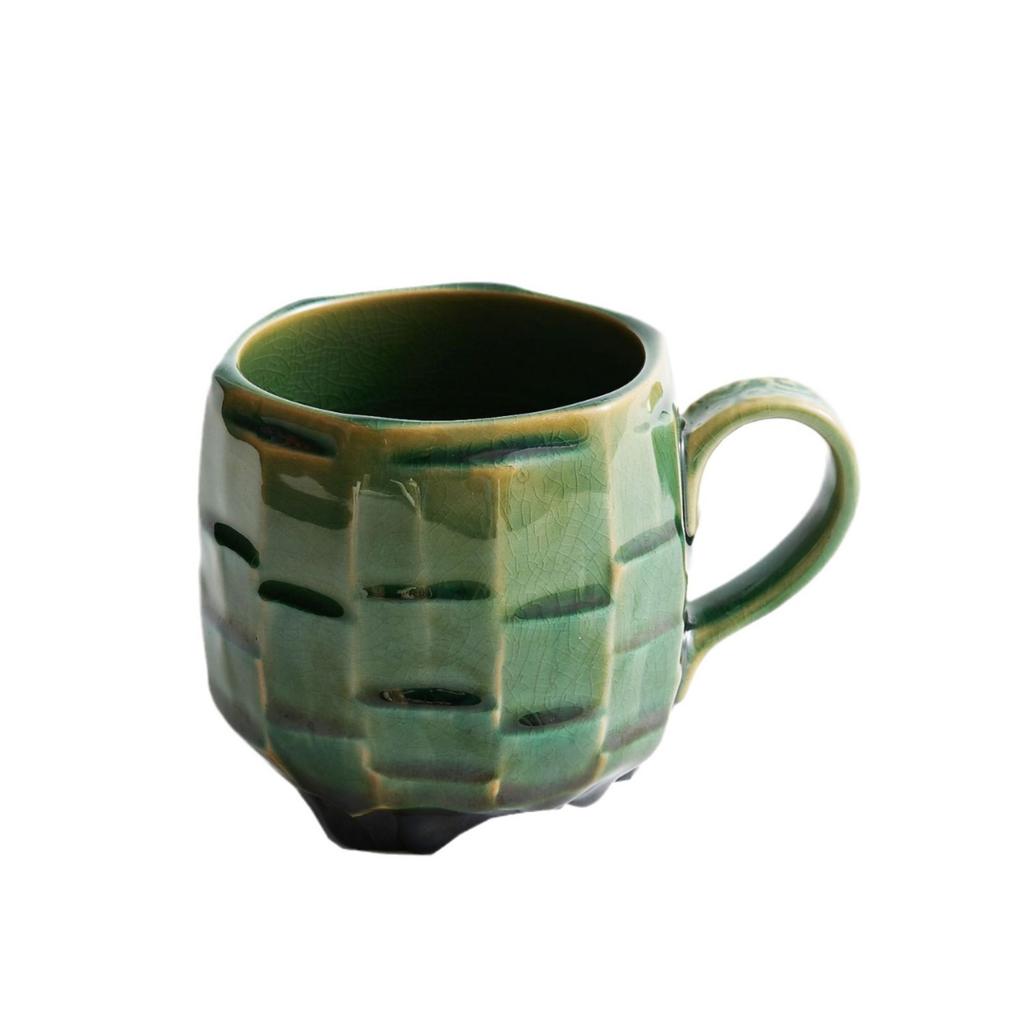 Japanese Ceramic Coffee Cup 420ml Retro Green/White/Yellow Office Household Breakfast Oatmeal Milk Juice Tea Mug Latte Drinkware