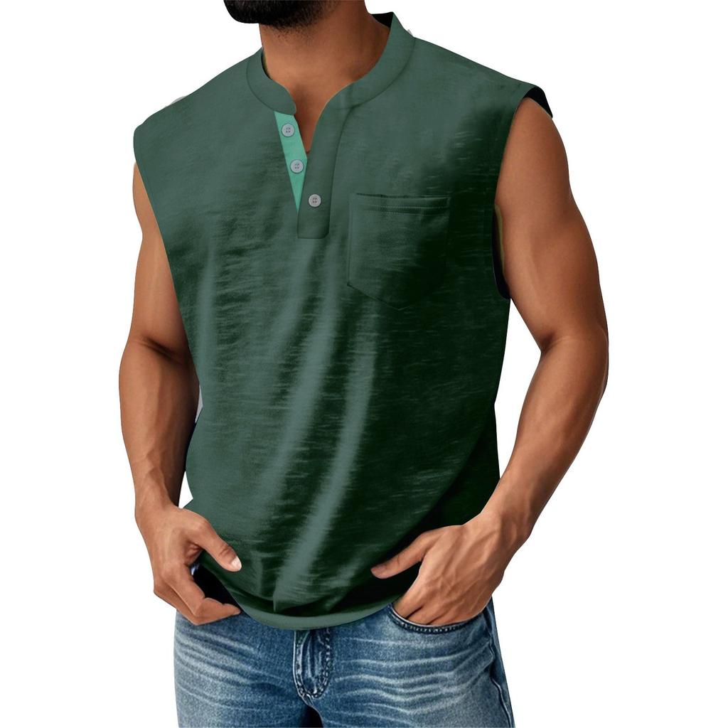 Мужской летний однотонный жилет спортивного повседневного покроя с карманами и пуговицами в тон цвета