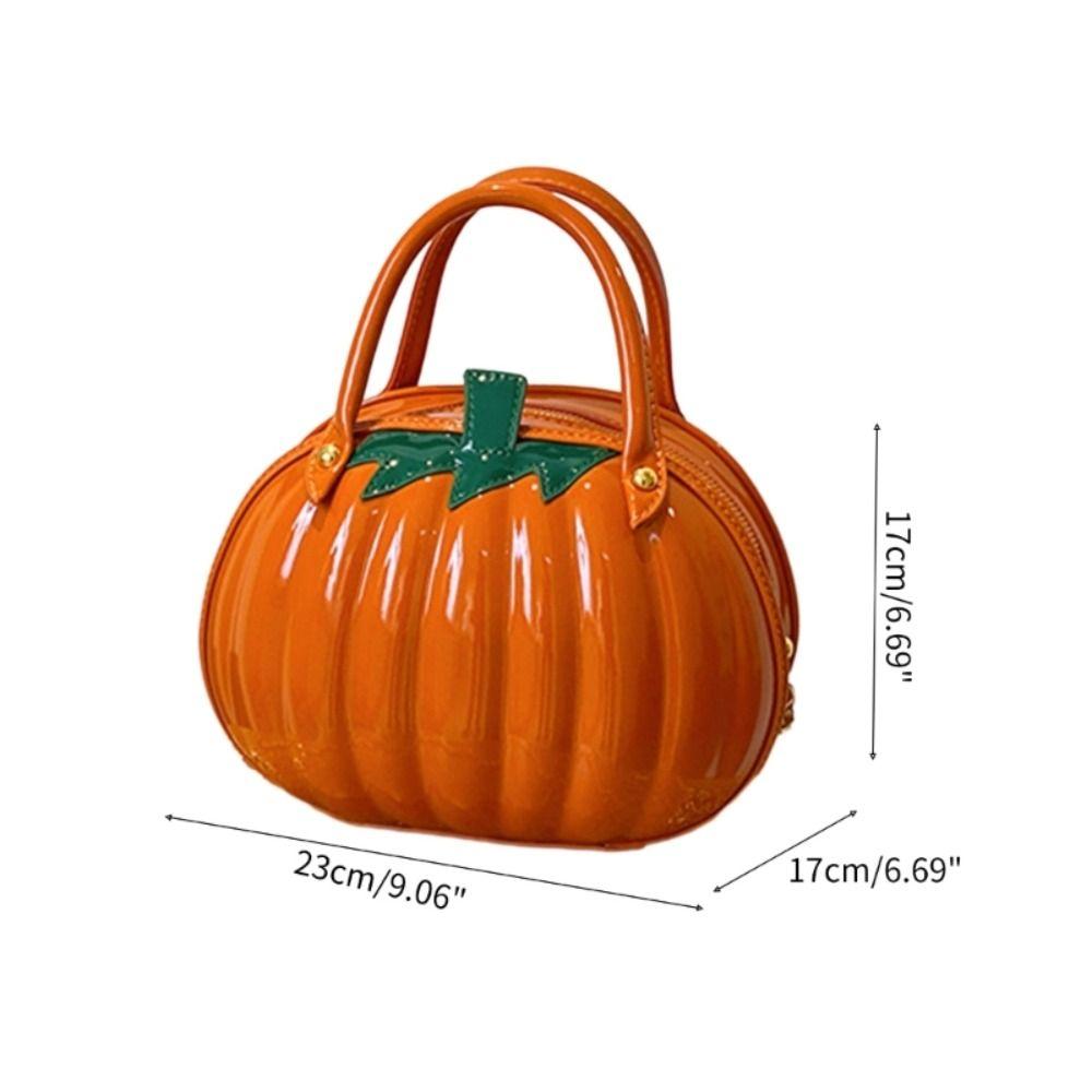 Zipper Pumpkin Shoulder Bag PU Leather Crossbody Tote Bag Adjustable Candy Treat Bag  Gift