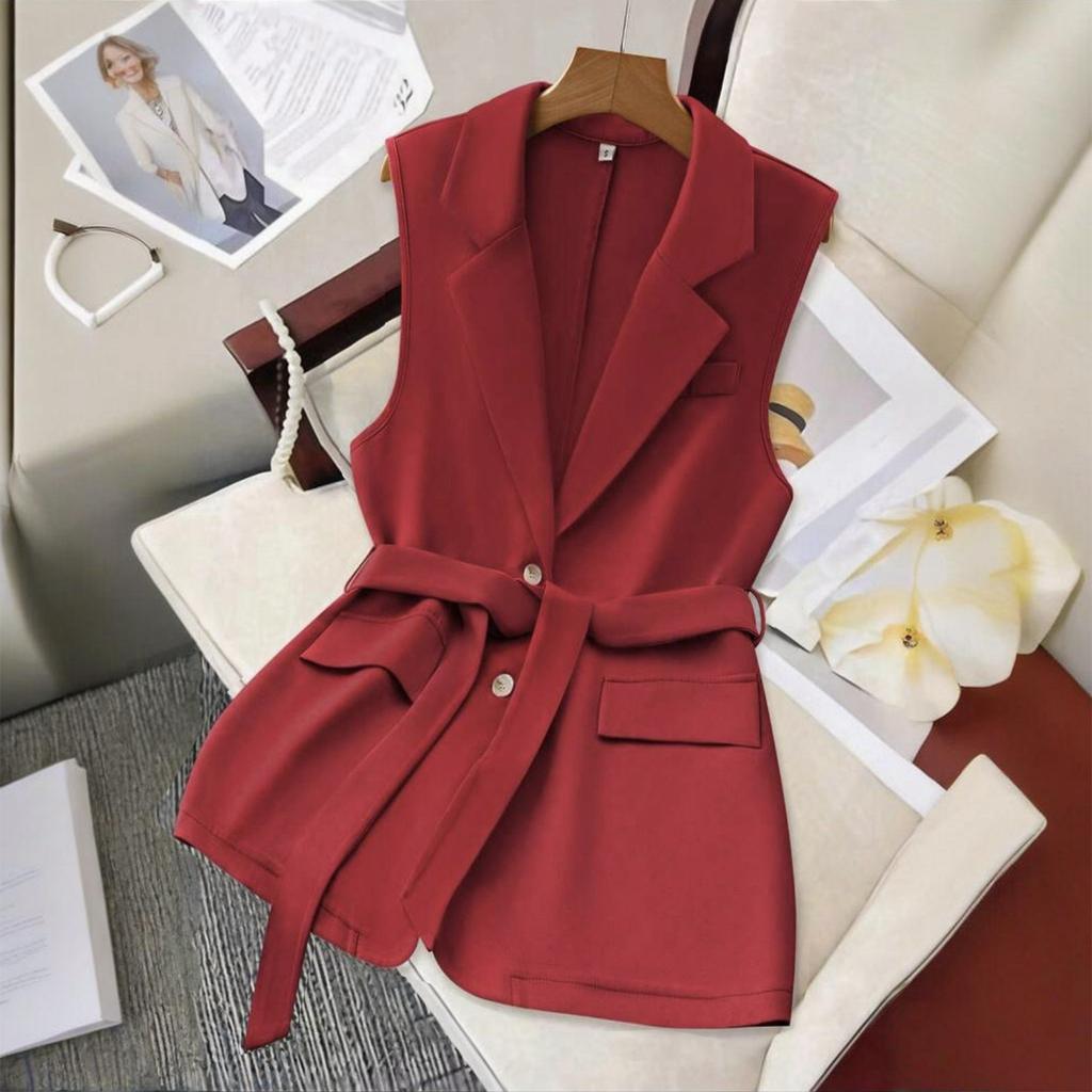 Женский модный повседневный свободный жилет-жакет на пуговицах с V-образным вырезом и поясом