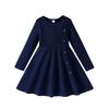 Girls' Clothing Autumn Winter New Big Kids Long Sleeve Side Button Casual Elegant Dress