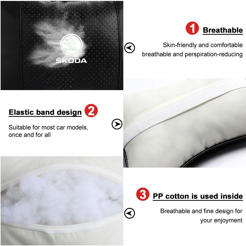 Car Seat Headrest Auto Logo Neck Pillow Car Accessories For Skoda Octavia Superb Rapid Kodiaq Karoq Fabia Kamiq Roomster Citigo