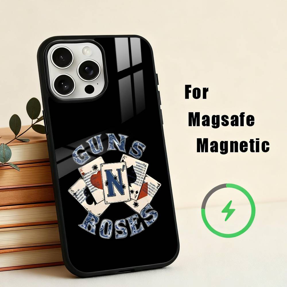Band G-Guns-S N R-Roses Phone Case For iPhone17,16,15,14,13,12,11 Plus,For Magnetic Wireless Charge Cover