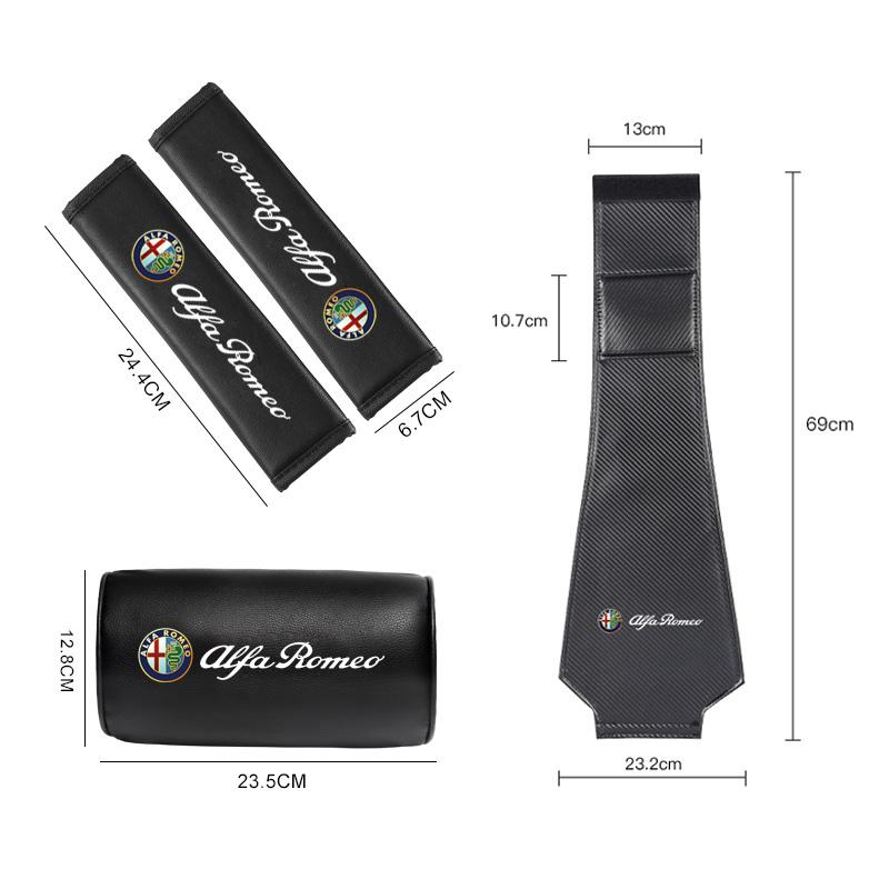 For Alfa Romeo Car Leather Headrest Pillowcase Seat Belt Shoulder Pad For Alfa Romeo 4C 159 Spider Giulia Giulietta 8C Car InterCC5
