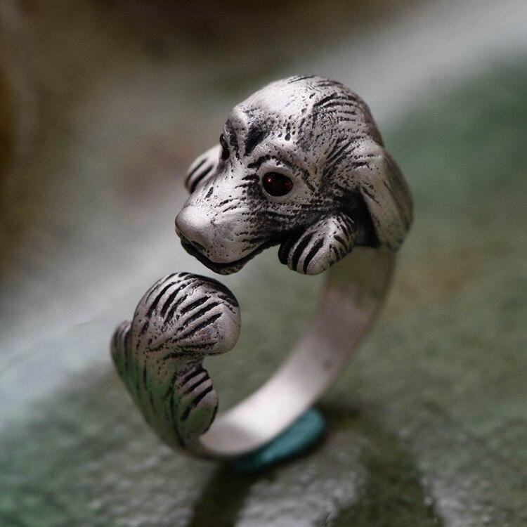 Серебро S990, тайские серебряные украшения, двенадцать животных, собачка Тедди, мозаика, искусственный красный циркон, женское открывающееся кольцо.