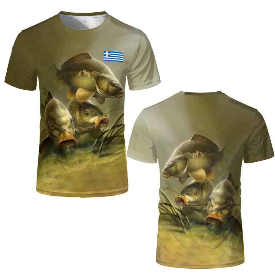 Летний топ с круглым вырезом и 3D-принтом карпа, модная повседневная мужская футболка с коротким рукавом