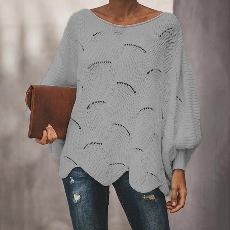 Women Hollow Out Sweater Elegant Loose Knitted Pullovers Female Casual O Neck Solid Color Sweaters Spring Autumn Winter