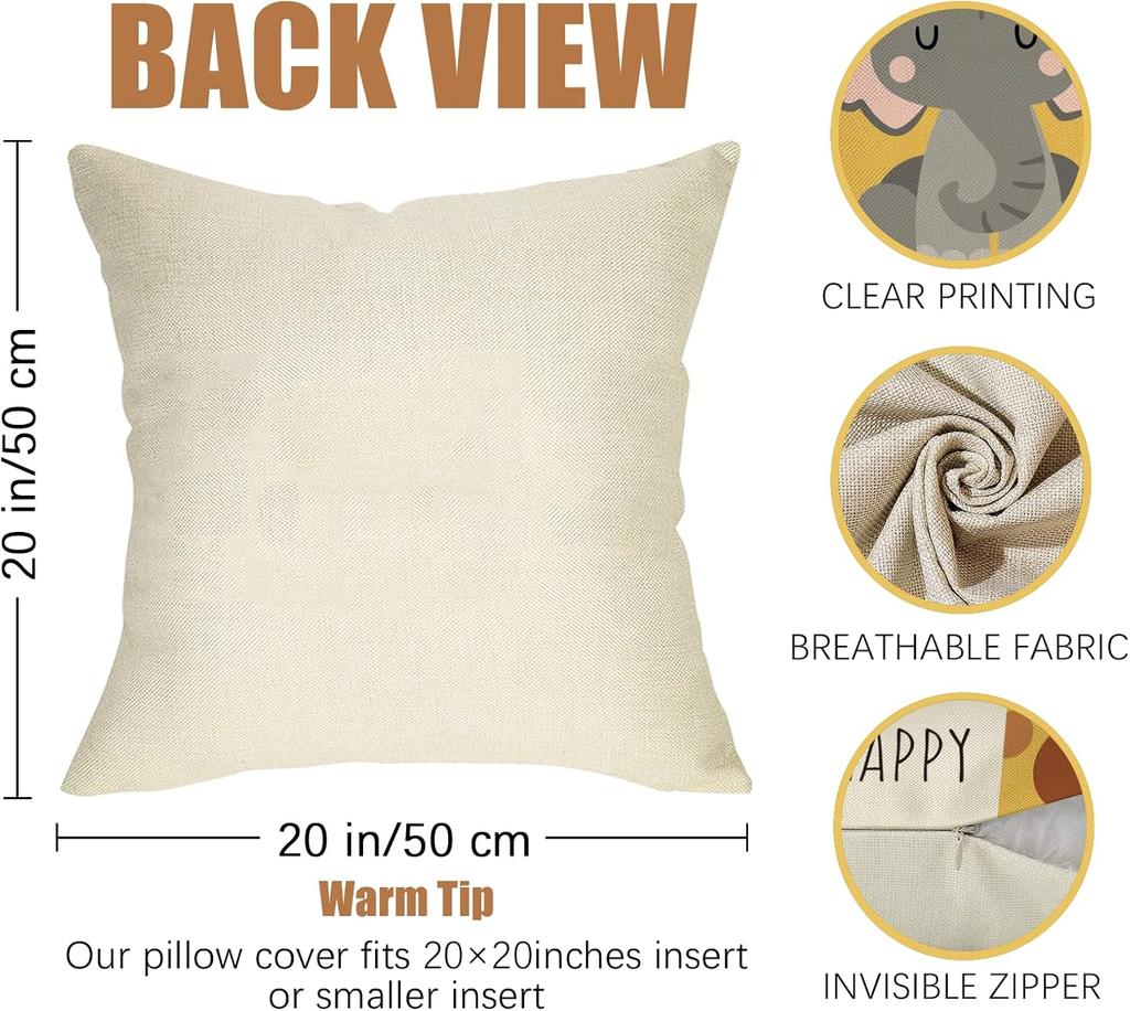 Cartoon Animals Decorative Throw Pillow Covers 20 X 20 Set Of 4, Baby Elephant Giraffe Lion Zebra Outdoor Pillowcase