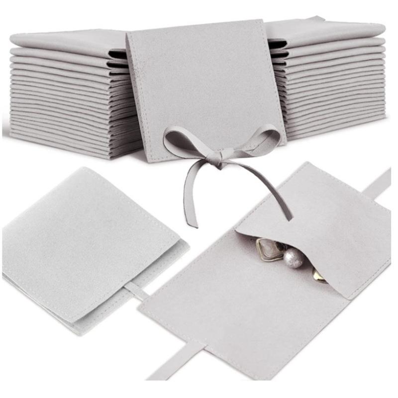 Jewelery Gift Bag Microfiber Jewellry Pouch with Ribbon Envelope Gift Packaging Organizer Bag for Earrings Necklace