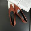 Retro Pointed Single Shoes Women's Outer Wear High-end Suede Korean Version High Heels Women's Thin Heels French Splicing Soft Leather Women's Shoes
