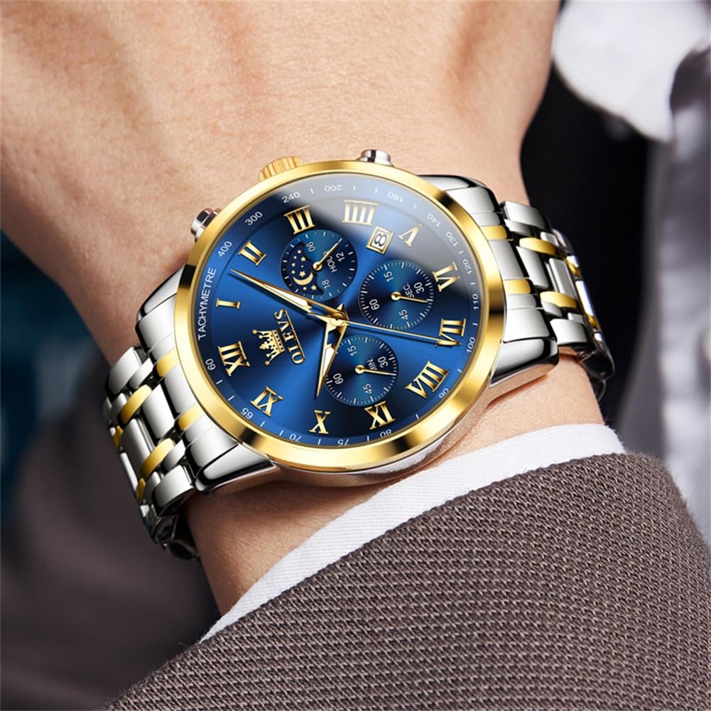 Часы OLEVS водонепроницаемые дата светящиеся популярные стильные часы аналоговые нержавеющая сталь ремешок кварцевые модные деловые классические часы для мужчин синие мужские