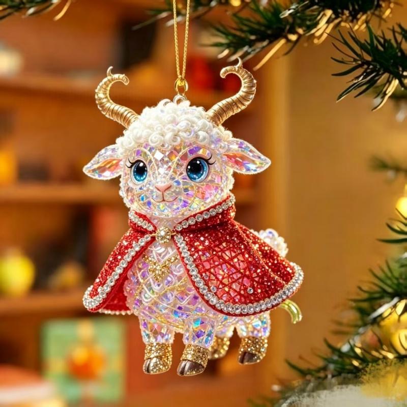2D Flat Shining Goat Acrylic Hanging Ornament Cute Christmas Tree Pendant for Kids Room Xmas Decor