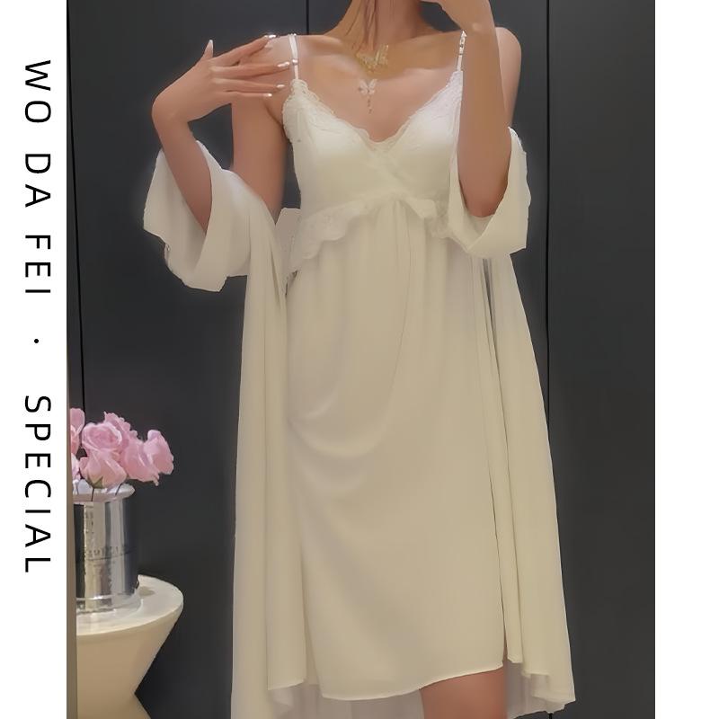 [Strict Selection] Acetate Lace Sexy Thin Natal Year Pajamas Women's French Pure Desire Wind Cool Medium and Long Pajamas