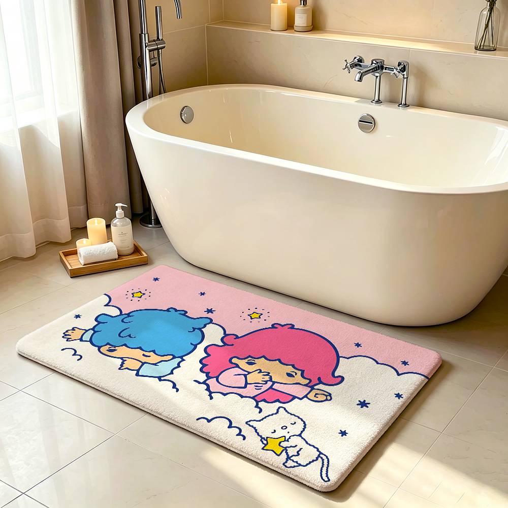 Kawaii L-Little Twin-Stars Carpet Bathroom Anti-slip Mat Door Mat Home Decoration Mat Entrance Door Mat Scratch-resistant Mat