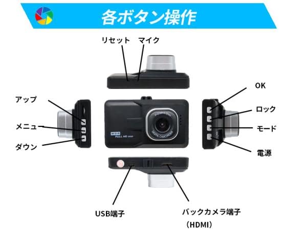 Видеорегистратор с передней и задней W IPS Full HD 120 G японская камера-видеорегистратор с одновременной записью спереди и сзади, ЖК-дисплей, 1080P, градусов, датчик,