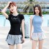 Yuke Women's Slimming Short-Sleeve Swimwear - Conservative Two-Piece Tummy-Control Sporty Style.