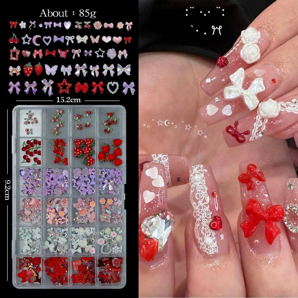 Bowknot Flower 3D Acrylic Nail Charms Sweet DIY Manicure Tools Nail Parts Kits for Nail Art