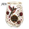 Forest Style Decorative Glass Hand Painted Tumbler, Egg Shaped Cup with Gold Rim, Clear Lead-Free Party Entertaining Glassware Mug for Tea Coffee Wine