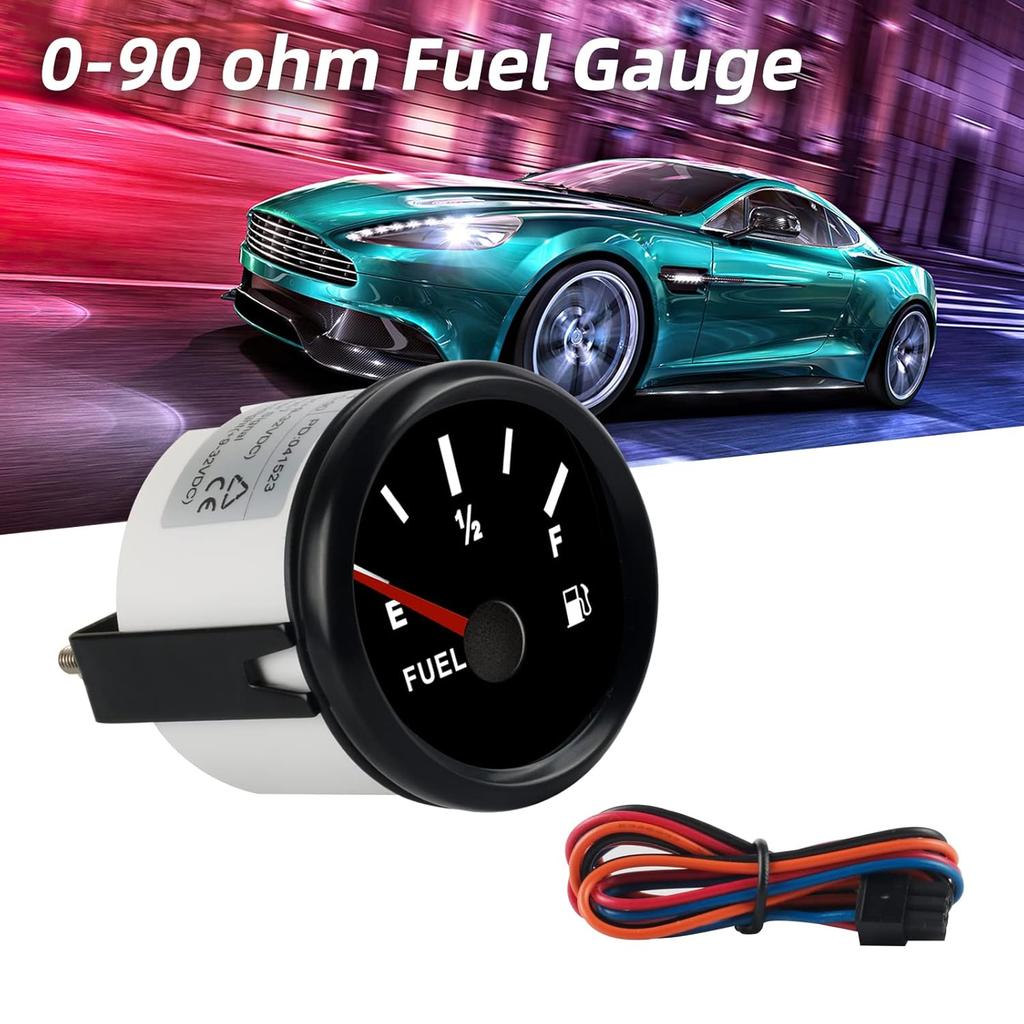 0-90 Ohm Fuel Gauge, Marine Boat Gas Fuel Tank Meter Gauge with LED Backlight, Universal Fuel Level Gauge for AUTO Car Truck Vehicle RV (Black)
