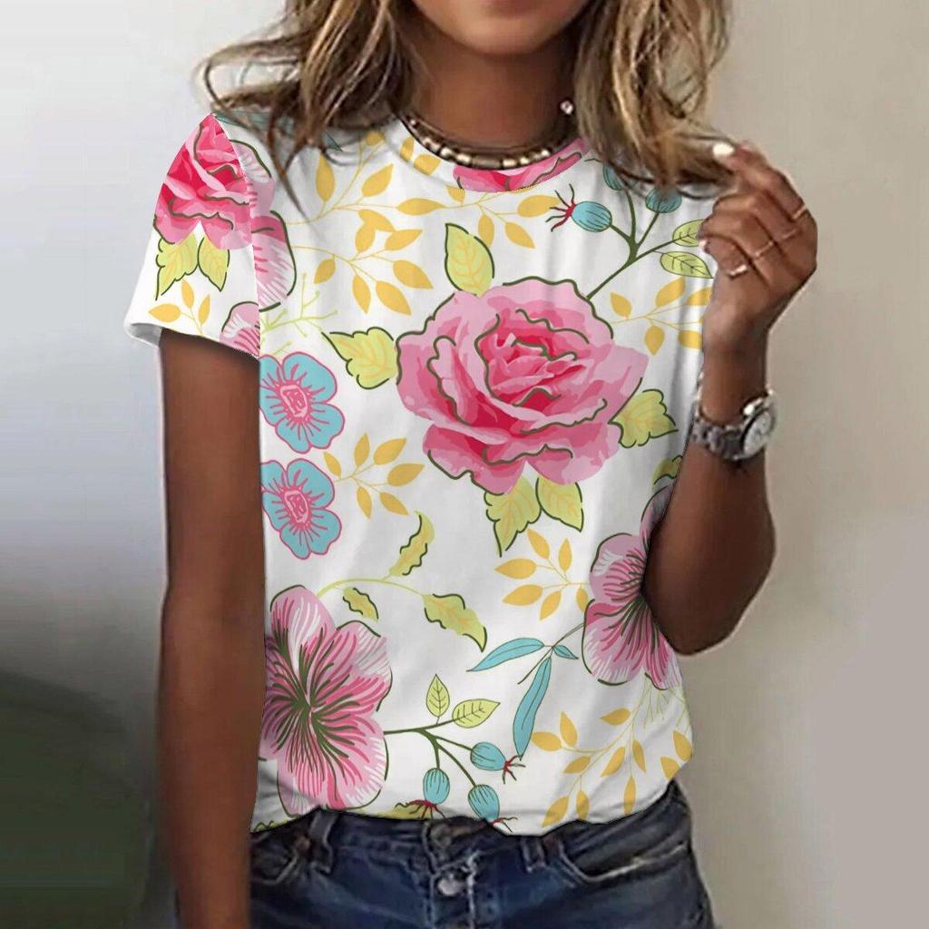 Beautiful Flower T Shirts for Women Summer New Short Sleeve Top Casual Fashion Printed Women's T-Shirt Harajuku Streetwear Tee