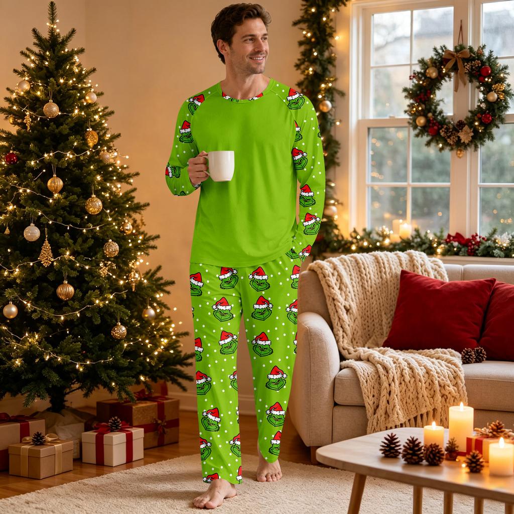 Men's 2-Piece Pajama Set Long Sleeve Crewneck Top and Pants Casual Comfortable Sleepwear