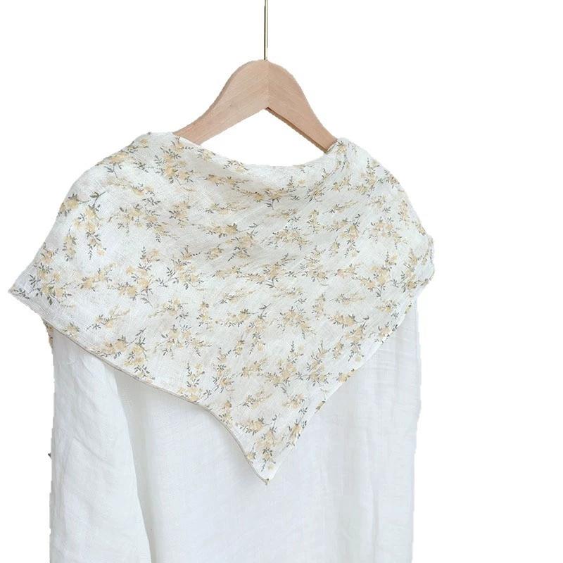 Весна И Лето 100% Лен Цветочные Тонкие Шейные Платки Квадратный Платок Косынка 70*70см Офисный Хиджаб Повязка На Голову Женский Фуляр