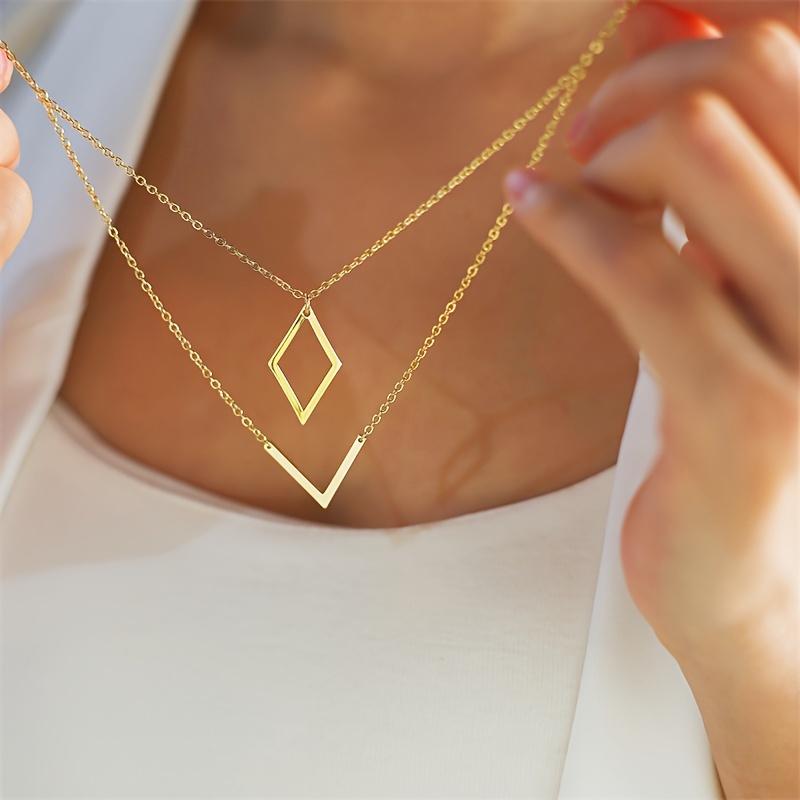 1шт Нержавеющая сталь 14K позолоченный геометрический кулон ожерелье, минималистичные многослойные цепочки ювелирные изделия для женщин