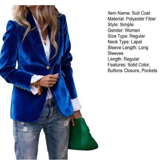 Бархатный пиджак золотого цвета с лацканами, длинными рукавами и одной пуговицей, пиджак с карманами с клапанами, приталенного кроя, с трехмерным пошивом, верхняя одежда