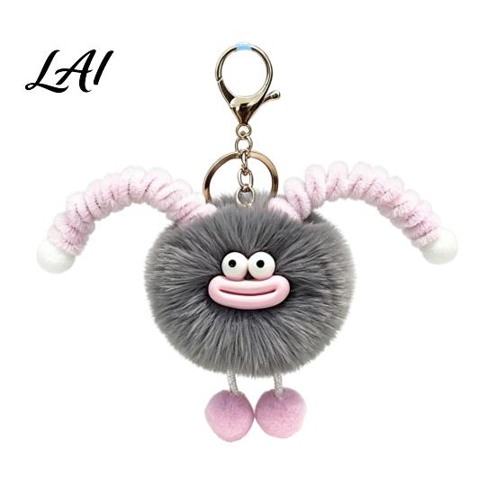 Soft Plush Keychain Sausage Mouth Creature Keychain Cartoon Fuzzy Ball Keyring Pendant Women Key Rings Decorative for Handbags Purses Backpacks
