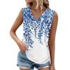 Summer Womens Tank Tops V Neck Casual Printed Sleeveless Shirts Casual Loose Fit Pleated Tshirts Tees Ladies Blouse