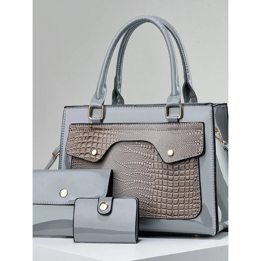 Женская деловая сумка большой емкости для поездок на работу, яркая кожаная женская сумка для девочек, сумка через плечо из трех частей, крокодиловая декоративная