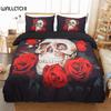Комплект постельного белья с изображением черепа красной розы, комплект постельного белья с 3D-цветочным принтом черепа и застежкой-молнией, мягкий комплект постельного белья из микрофибры с готическим декором
