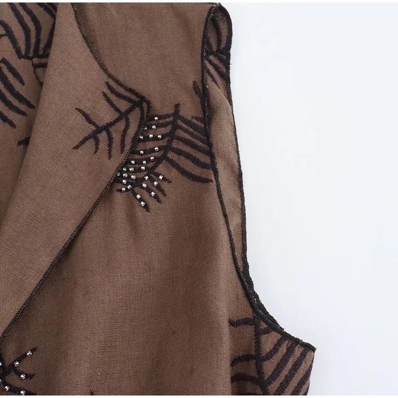 Модная вышитая майка для женщин в стиле ретро с круглым вырезом без рукавов с поясом длинный жилет лето осень уличные женские жилеты