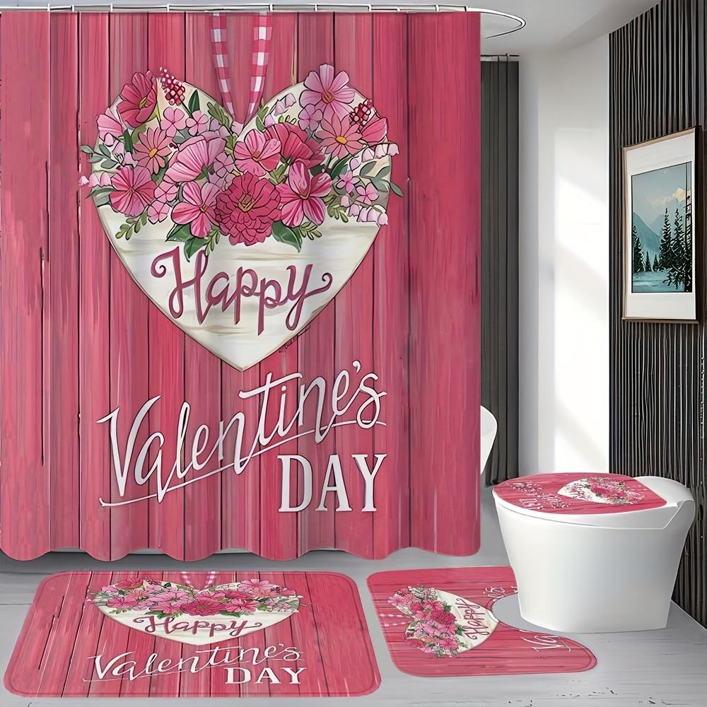Набор из 4 предметов: шторка для душа для ванной комнаты, розовые цветы, шторка для ванной с 12 крючками, нескользящие коврики, коврик для крышки унитаза, перегородка для ванной