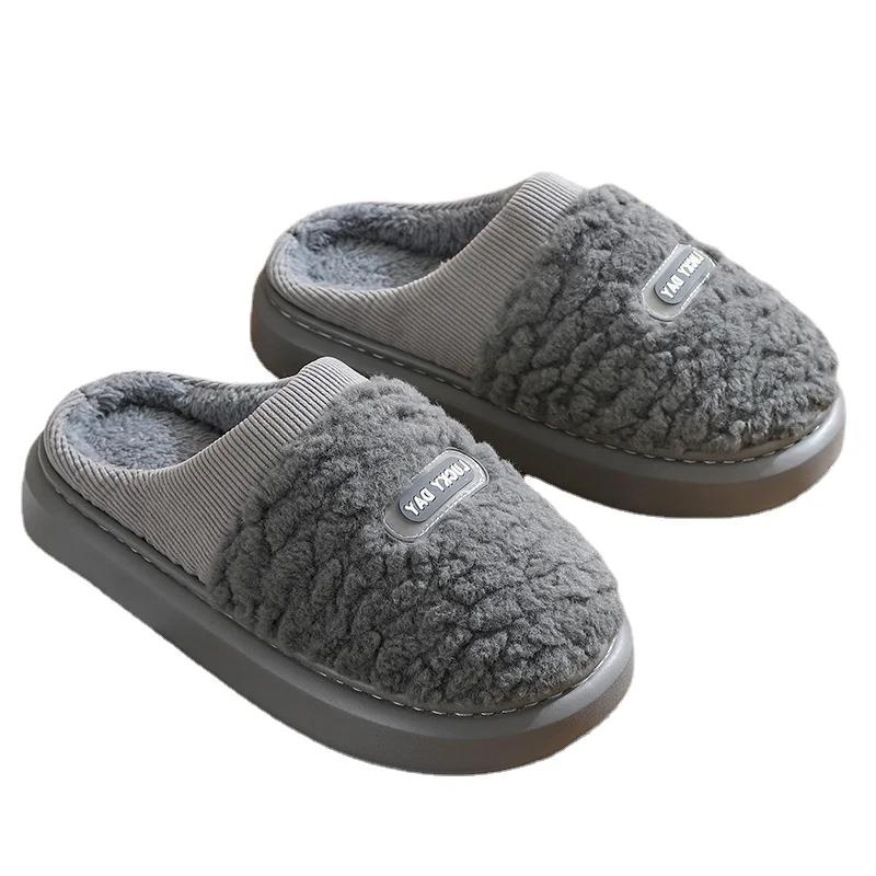 Мужские теплые плюшевые тапочки с надписью, зимняя модная мягкая домашняя хлопковая обувь из овечьей шерсти, домашняя нескользящая повседневная обувь на плоской подошве
