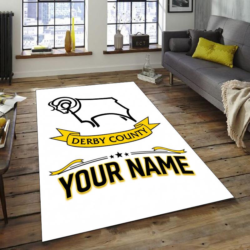 Derby County F.C. Design Area Rug Personalized Name- Non-Slip, Soft & Cozy Floor Mat for Living Room, Office - Indoor/Outdoor Carpet