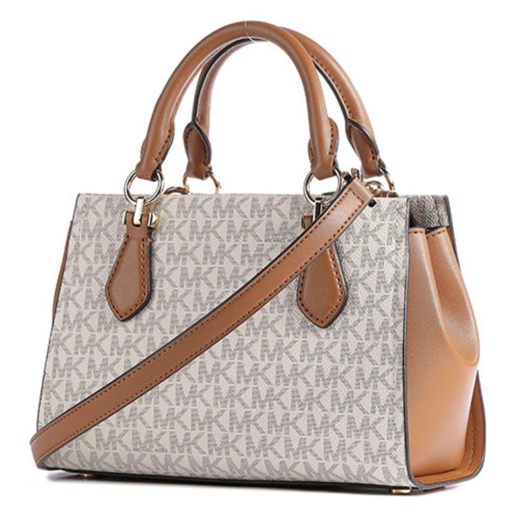 Michael Kors Mk Сумка через плечо Логотип Буквенный значок Покрытие из холста Маленькая сумка-ведро Средняя женская сумка Золотой Слоновая кость Коричневый 32F2G6AC1B-149