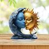 Moon Sun Ornament Tabletop 2D Flat Acrylic Decoration Standing Moon And Sun Face Decor for Home Office Desk Bookshelf