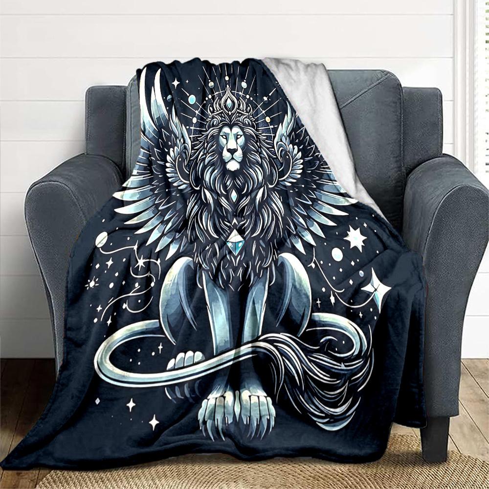 1pc Winged Lion Print Blanket Lightweight Flannel Throw Blanket For Sofa, Bed, Living Room, Office, Outdoor Travel, Camping