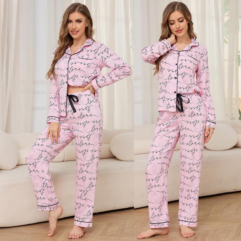 Женские пижамы BRIGHT DEER из искусственного шелка с принтом в виде букв и брюки розового и черного цвета для сна, домашняя одежда для осени