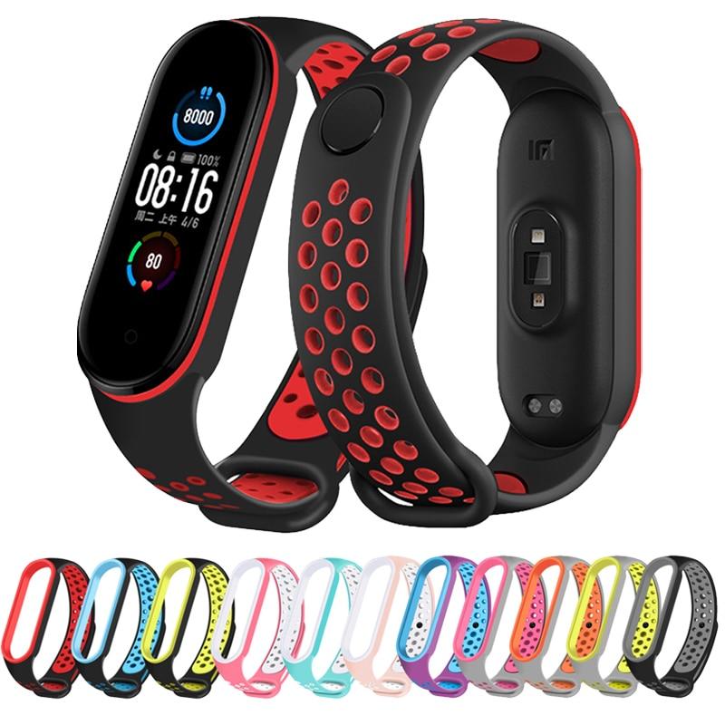 Разноцветный силиконовый ремешок для Xiaomi Mi Band 3, 4, 5, 6 с вентиляционными отверстиями