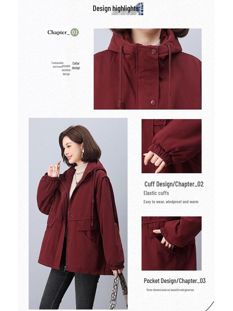Women's 2024 Winter Fleece-Lined Thick Cotton Parka - Korean Style, Loose Fit for Mid-Aged Moms