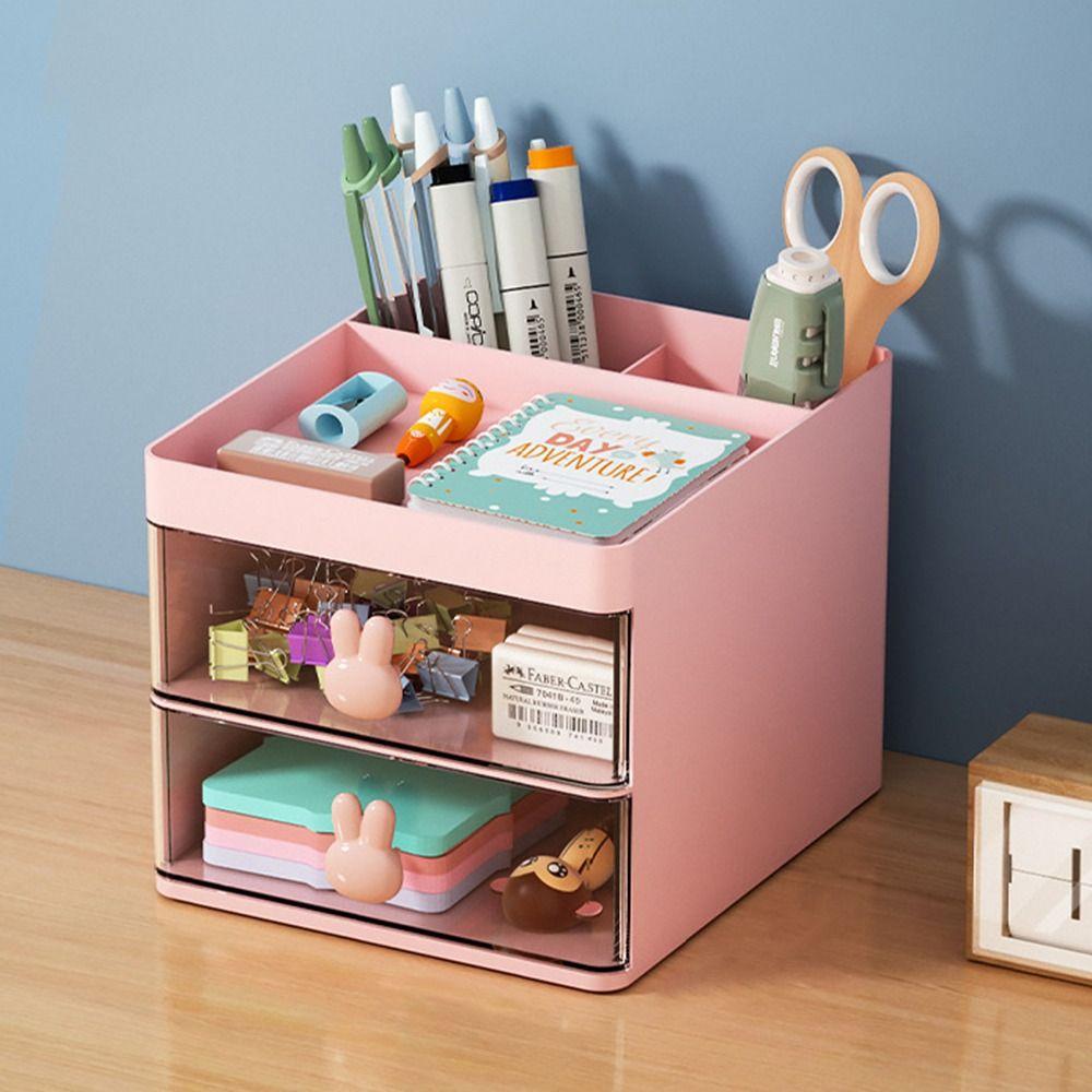 Transparent Drawer Large Capacity Desktop Organizer Pen Holder Stationery Storage Box Pen Container