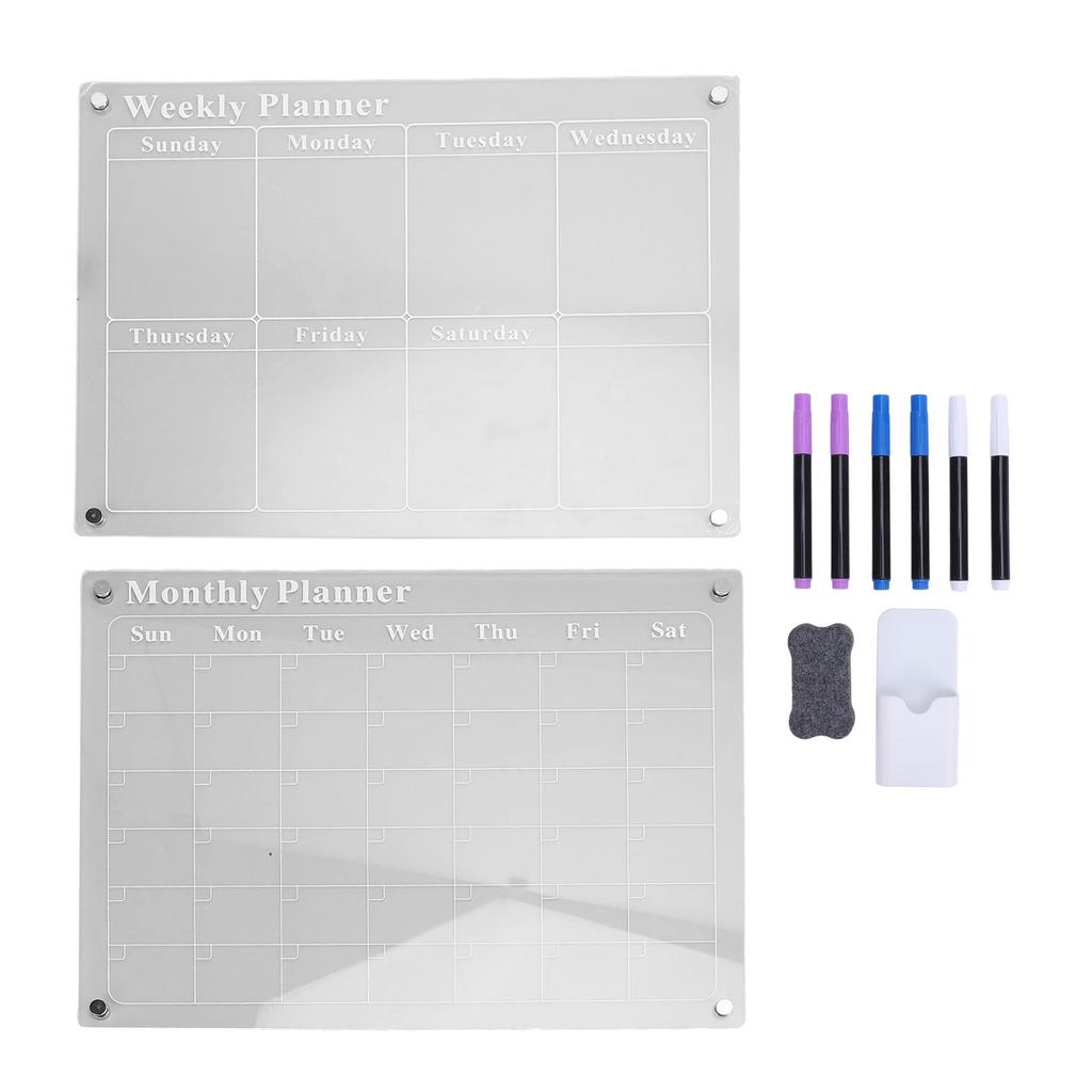 Monthly and Weekly Planning Board Set Clear Acrylic Dry Erase Board Schedule List Planner Calendar with 3 Color Pens