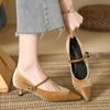 Luxury Designer Heels Pointed Thin Heels Women's High Heels Singles Shoes Color Blocking Suede Retro Mary Jane Shoes Dance