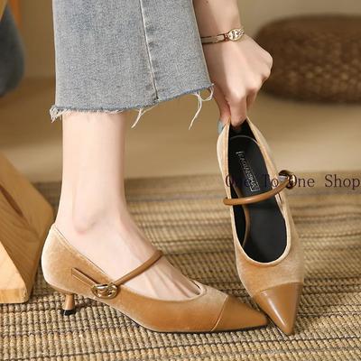 Роскошные дизайнерские туфли на каблуках с острыми тонкими каблуками Женские туфли на высоком каблуке Одиночные туфли Цветные замшевые туфли Мэри Джейн в стиле ретро Танцевальные туфли