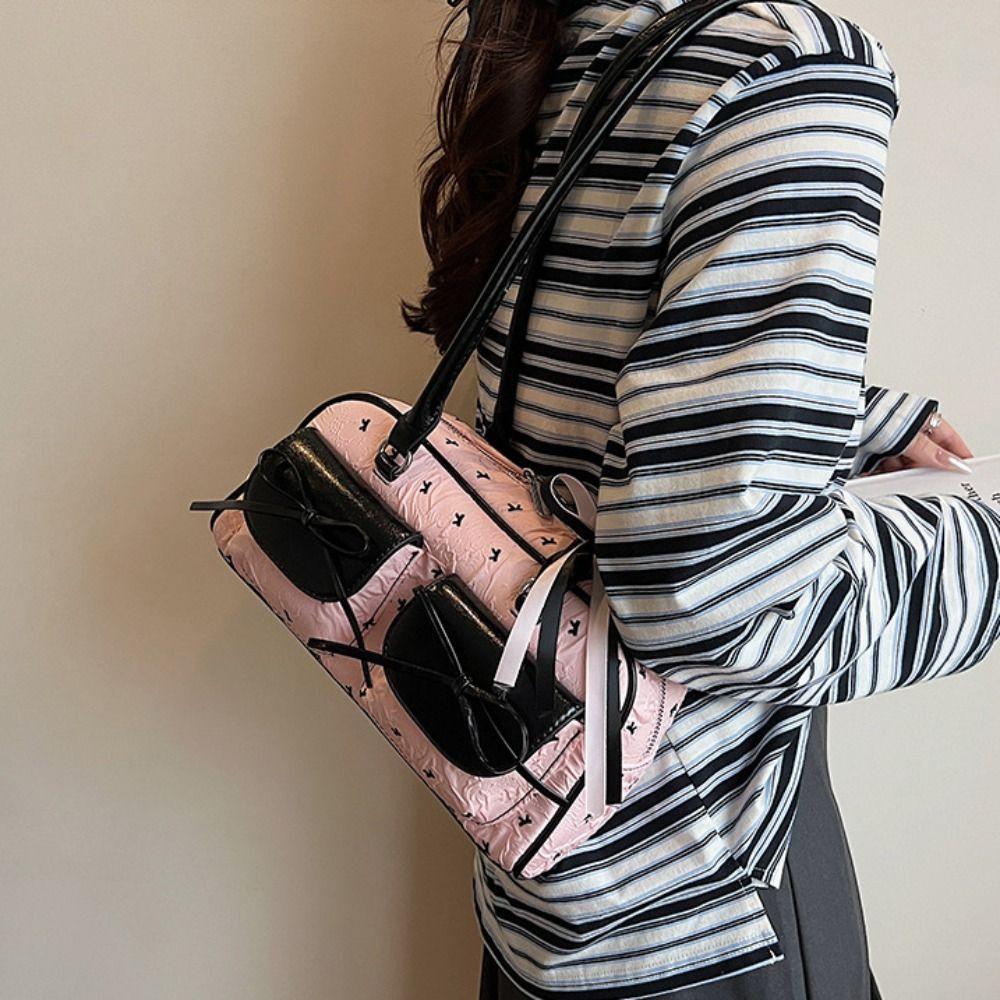 Korean Style Bow Ribbon Shoulder Bag Commuting Y2k Armpit Bag French Stick Underarm Bag Daily